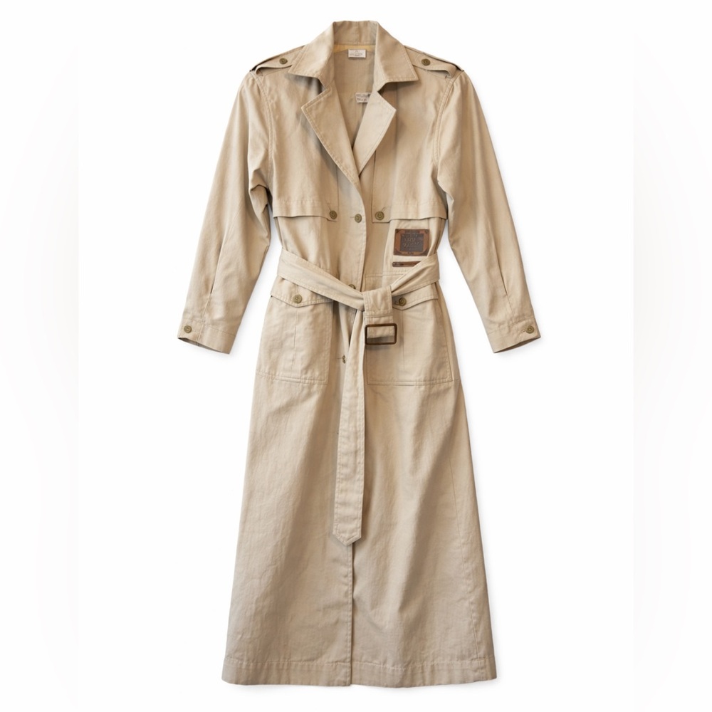 Spiegel Together! | Vintage Women’s Khaki Trench Coat, 100% Cotton, Leather Trim